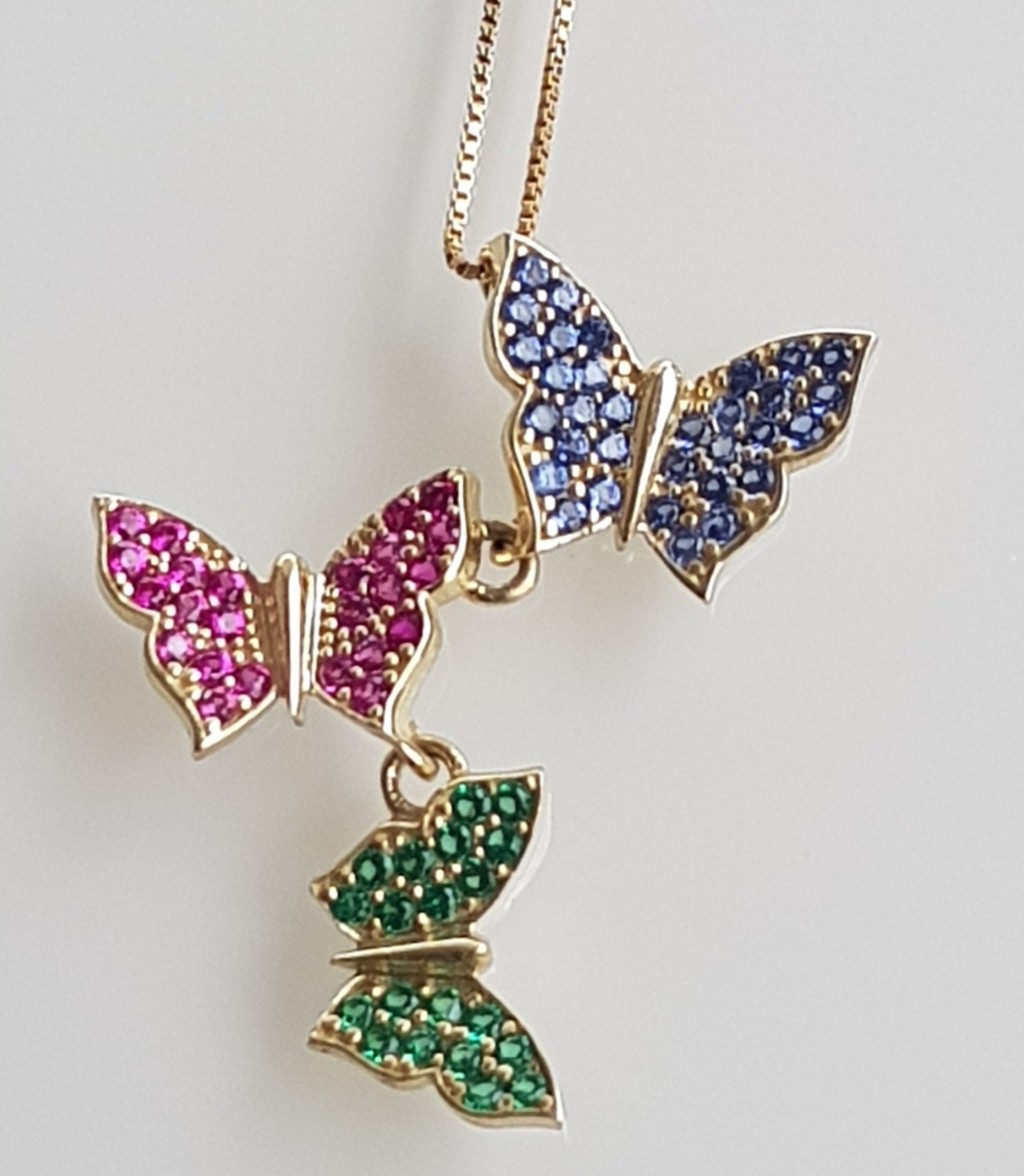 Butterflies Pendant Necklace 3 Butterflies Charm Necklace Etsy