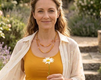 Lentesieraden, agaatketting – mosterdgele edelstenen, warme honingkralen,