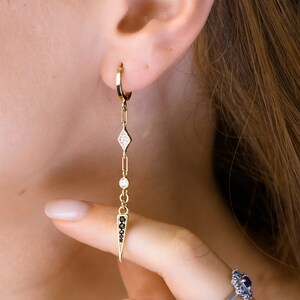 Wedding Earrings Women, Long Dangle Earrings, Elegant Geometric Earring, Vintage Style Earrings, Black and White Goldfilled Earrings.