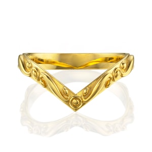 Gold Gebogenes Ehering, Hochzeitsband, Stapelring, Chevron Ring, Pointy Ring, Vintage Style Stapelring, Hochzeitsband Frauen