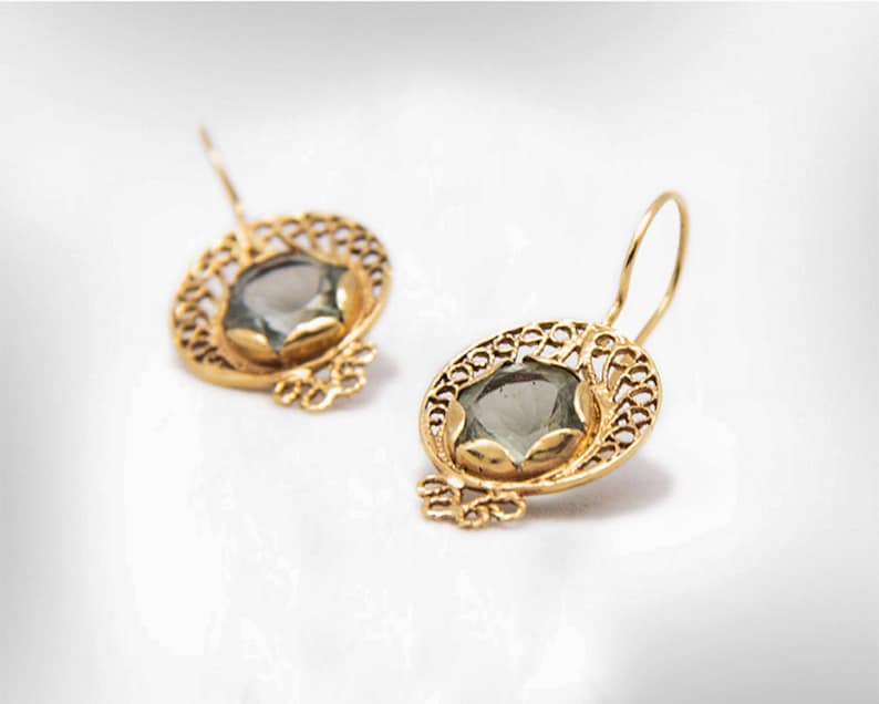 Green Amethyst Free Shipping Gold Vintage Earrings February Birthstone Earrings Lace Earrings
