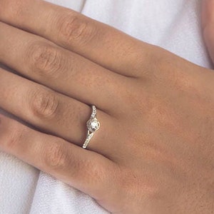 Flower Engagement Ring, 14k/ 18k White Gold and Diamonds Women Ring, Art Deco Vintage Bridal Ring, Anniversary Ring for Wife.