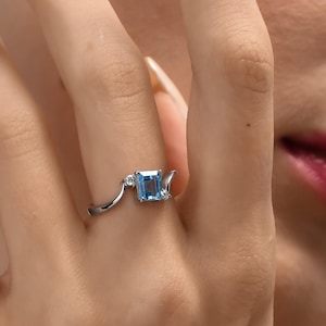 Handmade Blue Topaz Engagement Ring: Diamond Accents, 14k White Gold