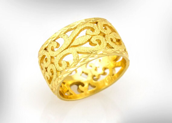 Women Wedding Ring 9k 14k Gold Lace Wedding Band Vintage Etsy