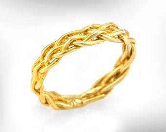 Unique Wedding bands for Women, Gold Braided Ring, Braided Wedding Band, Wedding Band, Unisex wedding ring, Stackable Braided Ring.