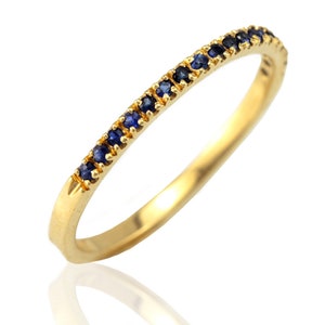 Half Eternity Blue Sapphire Wedding Band for Women, Stackable Bridal Thin Wedding Ring, September birthstone Gift for Her.
