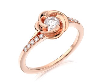 Unique Rose Engagement Ring for Women, 14k/18k Rose Gold & 0.35ct Diamonds, Dainty Flower Proposal Ring, Vintage style Romantic Ring for Her