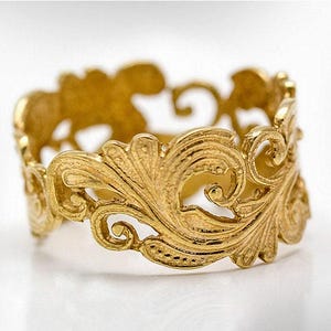 Gold Art Nouveau Wedding Band: 22k Plated Vintage Style Ring