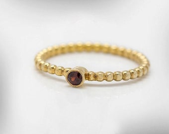 Handmade 9K Gold Garnet Ring, January Birthstone Stacking Ring