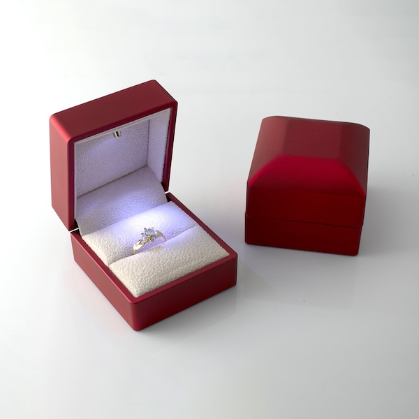 Light Ring Box, Engagement Ring Box, Led Ring Box, Wedding Ring Box Velvet, Proposal Ring Box, Luxury Black, Red or Purple Light Box.