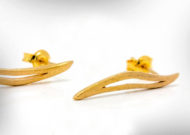 Handmade 9k Gold Stud Earrings, Fine Jewelry Gift