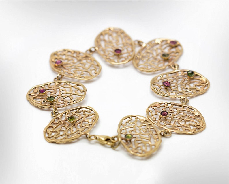 Delicate Gold Lace Bracelet, Tourmaline Birthstone Bracelet for Her, image 3