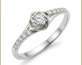 Floral Engagement Ring, 14k/ 18k Gold and Diamonds Handmade Bridal Ring.