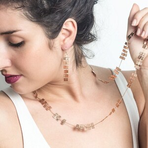 Handmade Rose Gold-Filled Jewelry Set: Long Necklace & Dangle Earrings