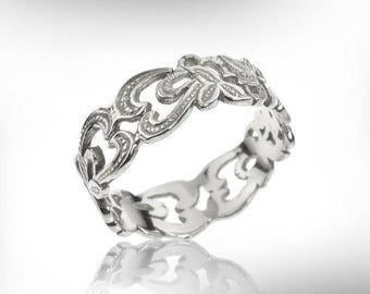 14k Gold Hearts Wedding Ring, Vintage Art Nouveau Bridal Band
