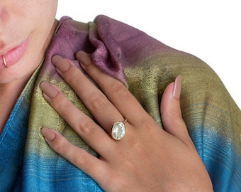 February Birthstone Ring, Green Amethyst Ring, Large Gemstone Ring, Gemstone Jewellry, 9k Gold Ring, Statement Ring,Women Ring,Free Shipping