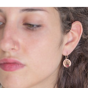 14k Gold with Garnet Dangle Earring, Vintage Style Garnet Gemstones Earrings for Women.