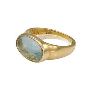 Large Oval Aquamarine Gemstone Ring, 18k Gold vermeil on Silver Statement Ring for Women, March Birthstone Boho Ring Gift for Wife.