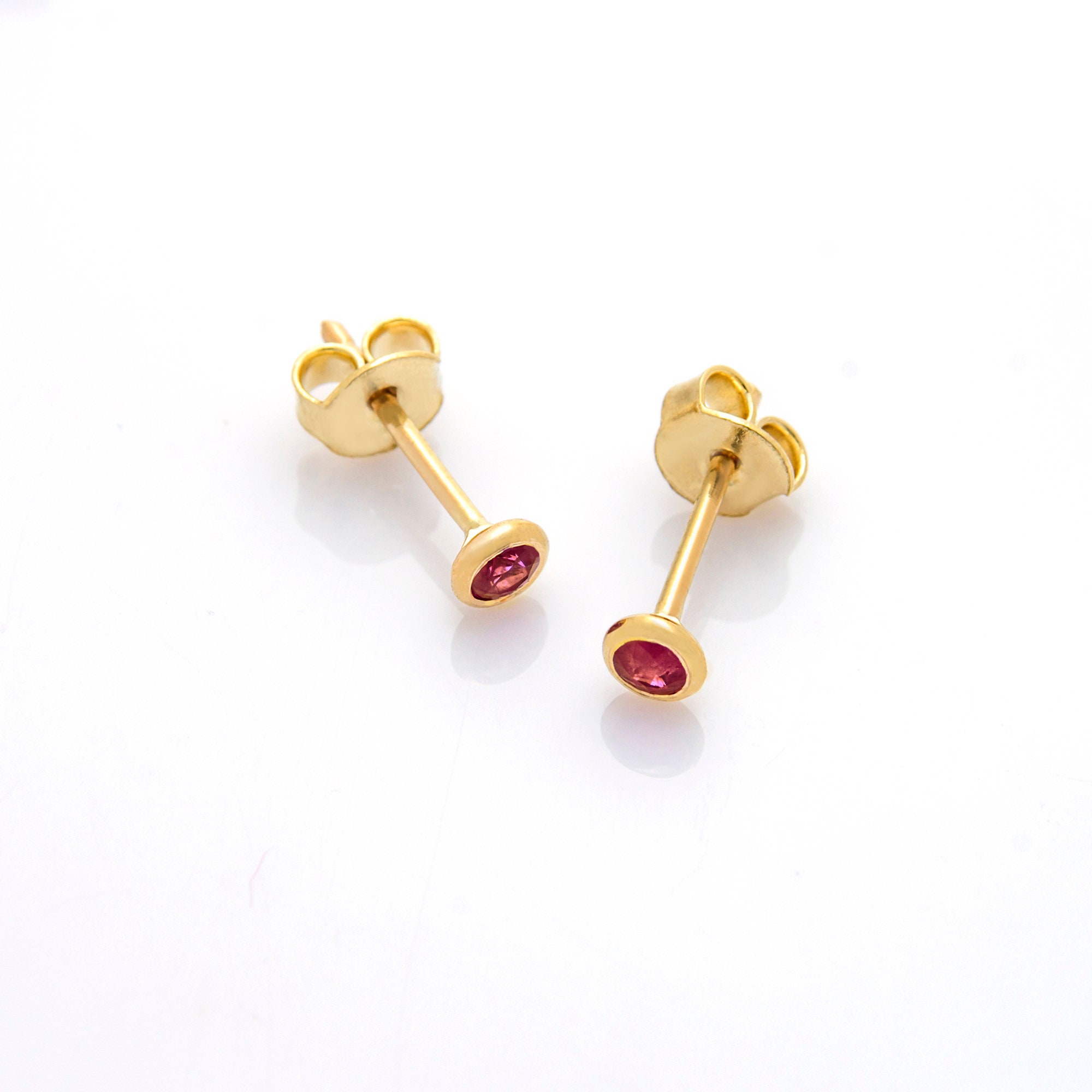 Small Ruby Studs Earrings 14k solid Gold Tiny Studs Earrings | Etsy