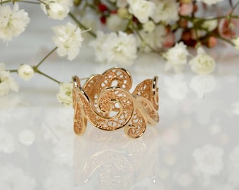 Vintage Filigree Ring Gold Band for Women Lace Wedding Art-Deco Bridal Ring Unique Ring for Her Anniversary hand crapted jewelry