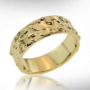 14k Solid Gold Wedding Band, Yellow Gold Wide Wedding Ring for Women, Unisex Engraved Band, Men&#39;s and Women&#39;s Matching Wedding Bands.