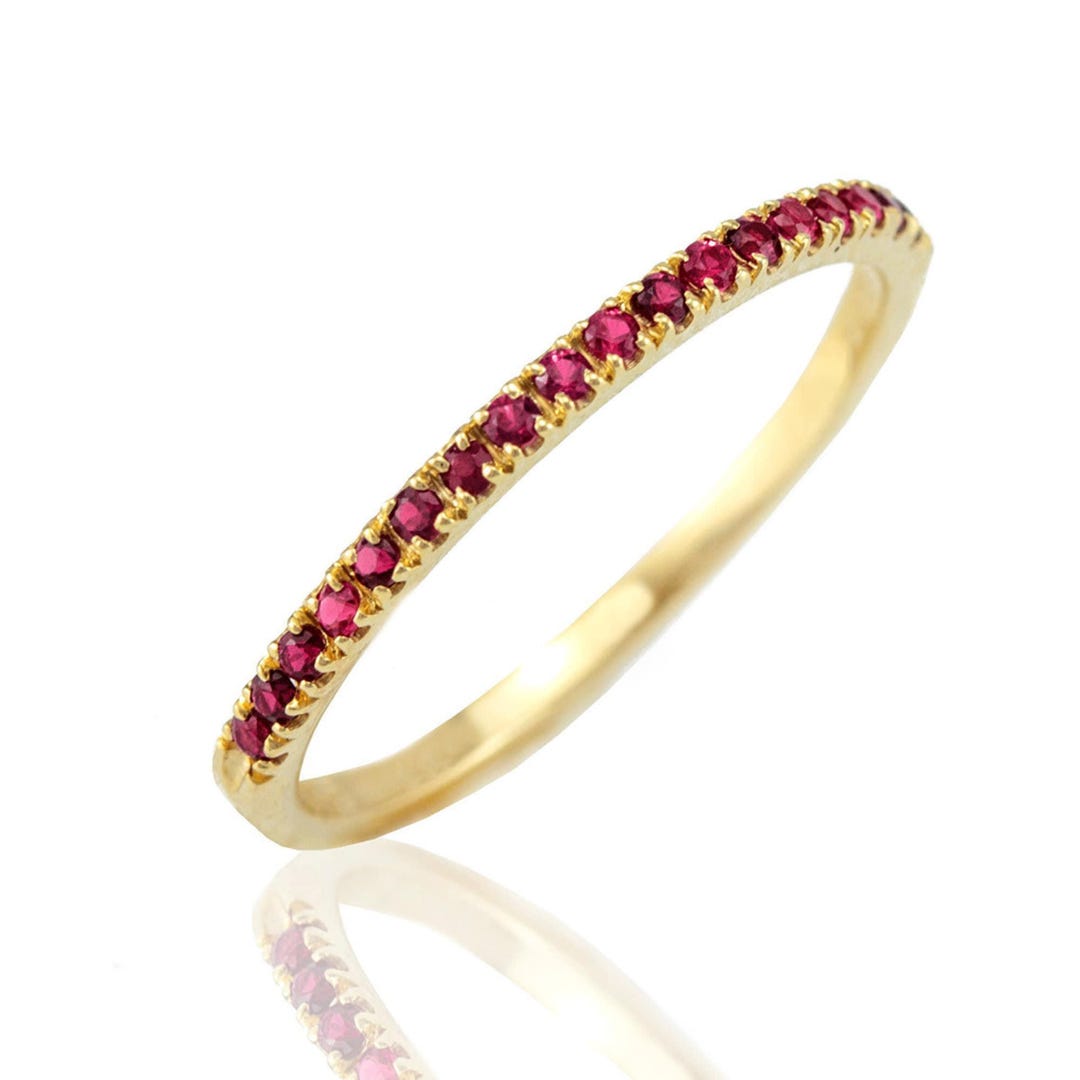 Ruby Wedding Band, 14k Gold Half Eternity Ring, Stackable Bridal ...