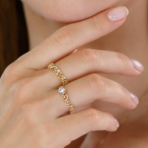 Unique Marriage Proposal Ring set, Women Wedding Rings Set, Bridal Art nouveau Vintage Style Rings Set, 14k 18k engagement and Wedding Ring