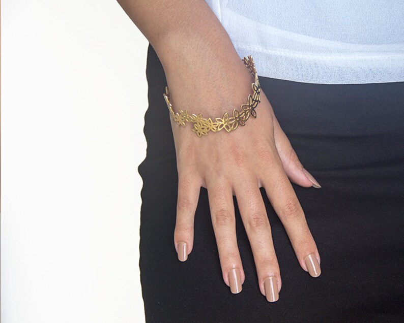 Sterling Silver Bangle Bracelet Unique Flower Bracelet for Women Statement Bracelet for Her.