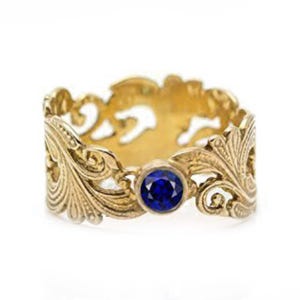 Vintage style Women Ring Gold, September Birthstone Sapphire Romantic Ring for Her.