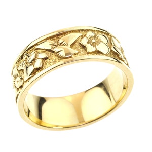 9k /14k Solid Gold Leaves and Flowers Art nouveau style Wedding Ring Women, Bridal Unique Vintage Wedding Band, Nature Inspired Ring for Her