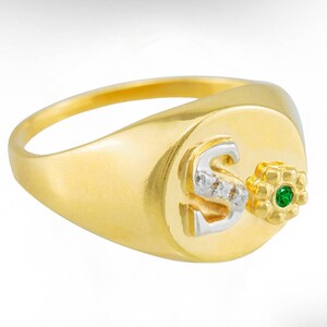 Anel de letra com diamantes iniciais, anel de sinete de prata banhado a ouro feminino, anel de pedra de aniversário personalizado para ela, anel de alfabeto