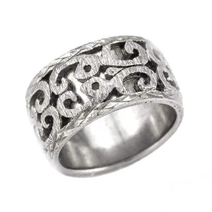 Unique Wedding Band for Mens, Unisex Wedding Ring, Vintage Mens Wedding Band, Sterling Silver Wedding Band, Wide Silver Ring For Women