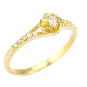 14k/18k Yellow Gold and Diamonds Engagement Ring, Unique Flower Engagement Ring for Women, Vintage Bridal Ring. image 1