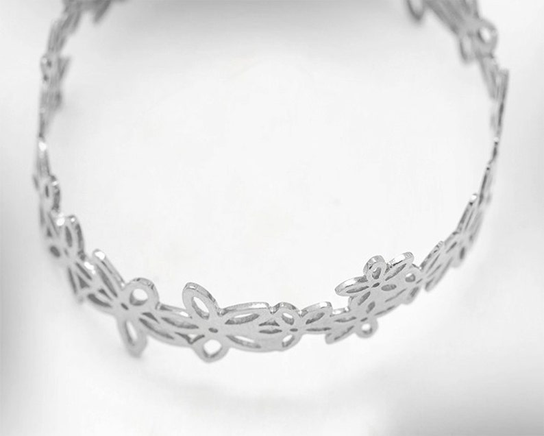 Sterling Silver Bangle Bracelet Unique Flower Bracelet for Women Statement Bracelet for Her.
