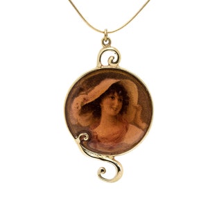 Photo Pendant 14k Yellow Gold, Memorable Pendant Necklace, Personalized Vintage style Jewelry for Her.
