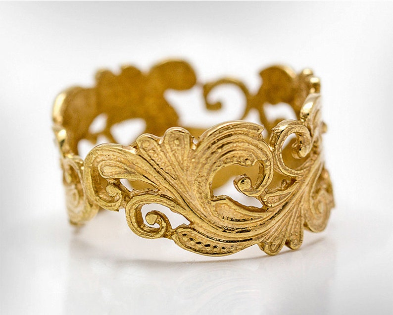 Women Art Nouveau Ring, Unique Ring for women, Vintage Gold Band, Antic Style Ring. image 1