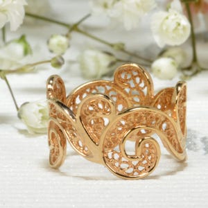 Vintage Filigree Ring Gold Band for Women Lace Wedding Art-Deco Bridal Ring Unique Ring for Her Anniversary hand crapted jewelry