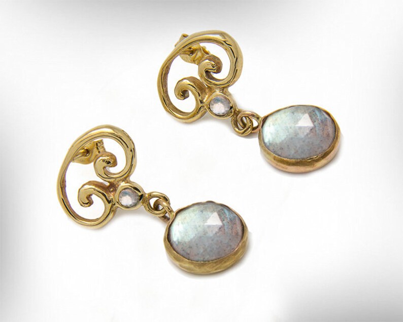 Antique Style Gold Earrings Vintage Labrdorite Studs Women. Etsy