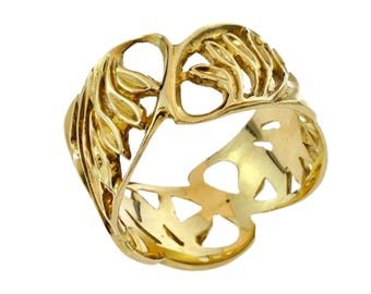 Blätter Ehering, 14k Gold Floral Band, Vintage Unisex Design