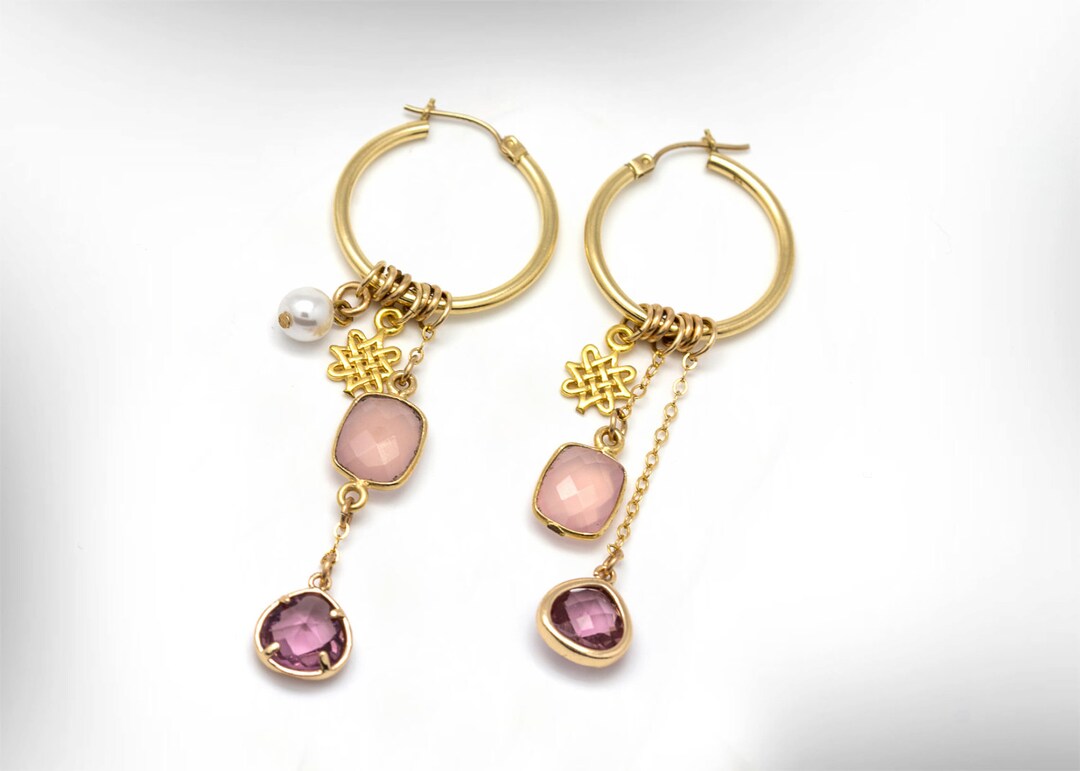 Rose Quartz Gold Hoops Pink Gemstone Earrings Women Gift Etsy Israel