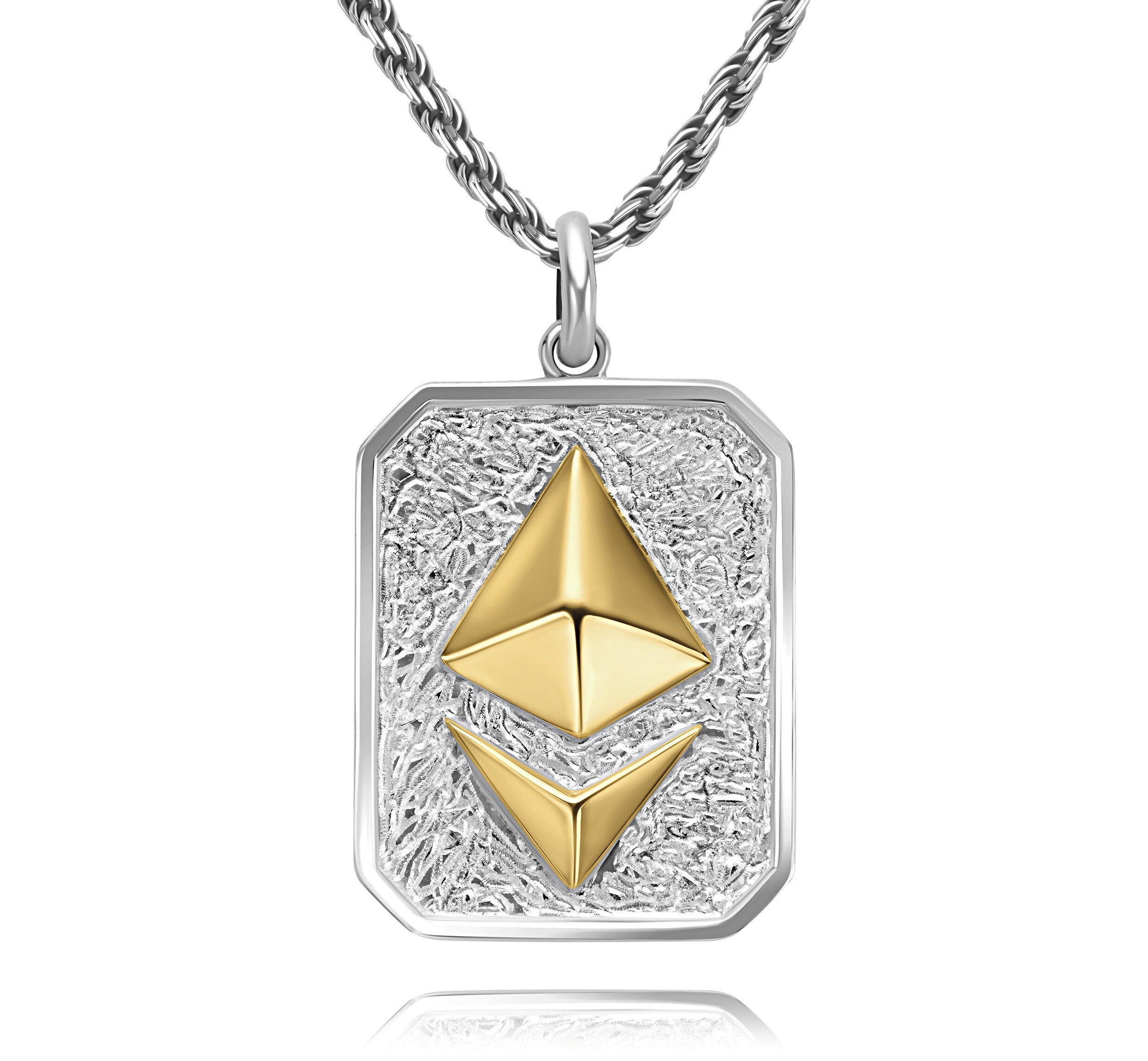 Handmade Ethereum ETH Pendant, 14k Gold & Sterling Silver Necklace - Etsy