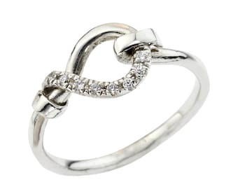 18k White Gold Knot Engagement Ring, Diamonds Promise Ring