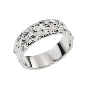 Mens Wedding Band White Gold, 14k Men&#39;s textured Wedding Ring, Unique Mens Wedding Band, 6mm Grooms Ring, His and Her Wedding Rings.