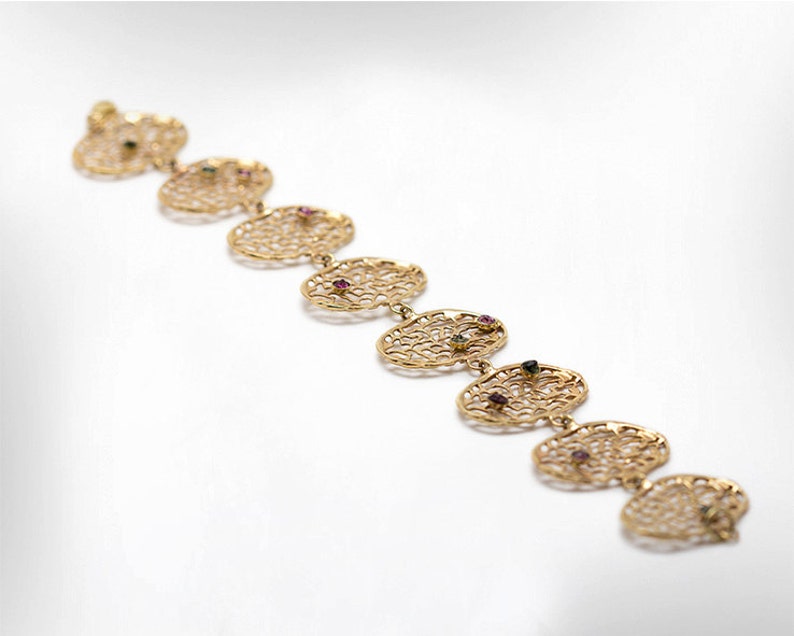 Delicate Gold Lace Bracelet, Tourmaline Birthstone Bracelet for Her, image 4