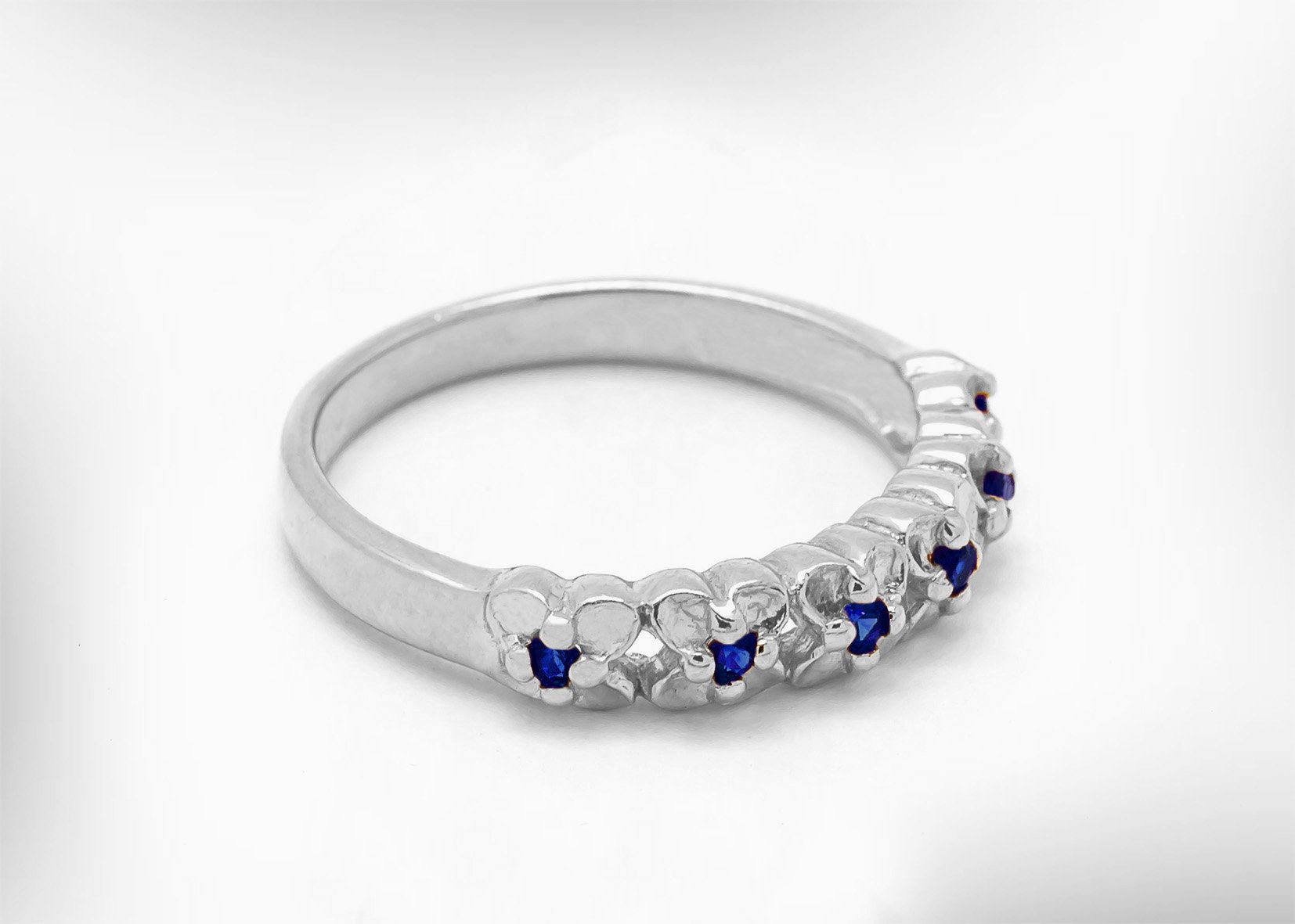 Sapphire Wedding Ring for Women 14k 18k White Gold Flowers Etsy