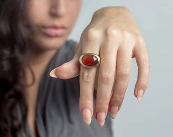 Gold Plated Sterling Silver Carnelian Statement Ring