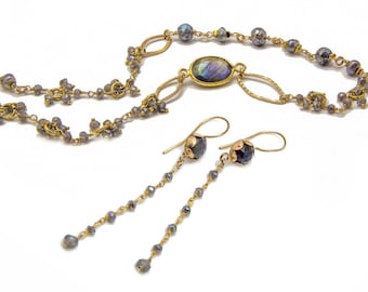 Gold-Filled Labradorite Necklace and Dangle Earrings Set