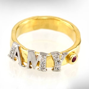 Anel de nome de casamento em ouro e diamante, anel de casamento com nome para mulheres, anel com nome em ouro 14k, anel de casamento personalizado para ela, frete grátis