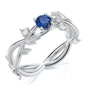 Natur Themen Verlobungsring, Einzigartiger 18K Massivgold Ring für Frauen mit 3 Edelsteinen, Smaragd/Rubin/Saphir