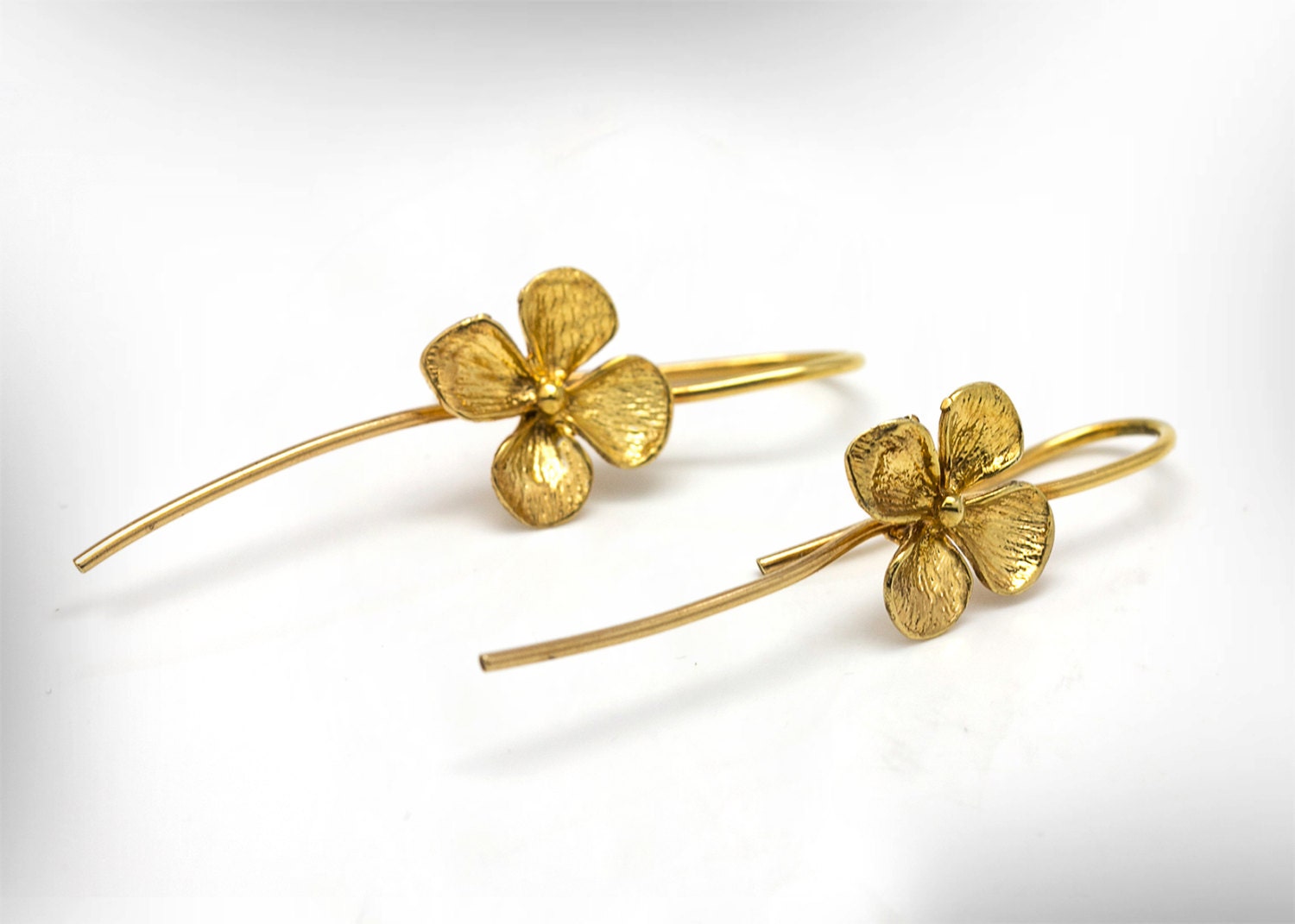 Flower Drop Earrings Bridal 9K Gold or 14K Gold Earrings Etsy